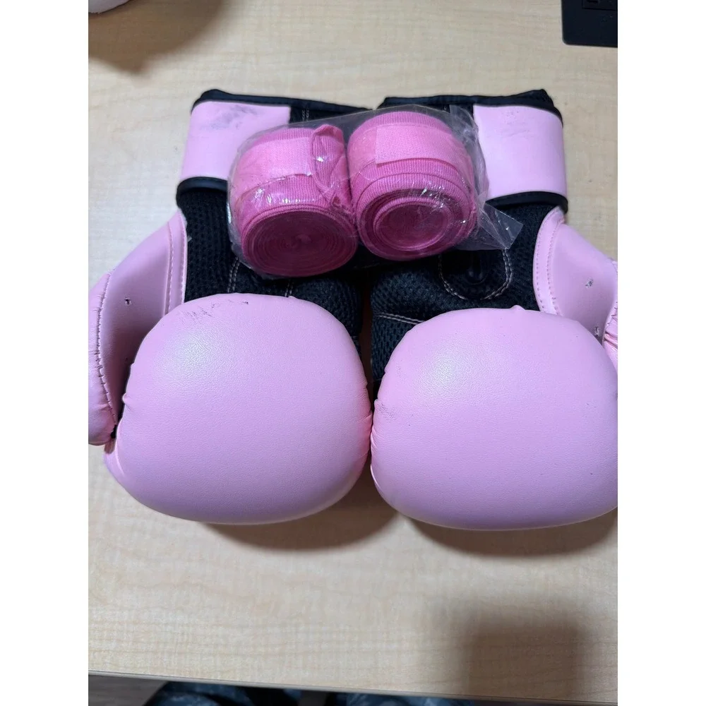 iLoveKickboxing Pink Boxing Gloves and Hand Wraps Set Training Gear